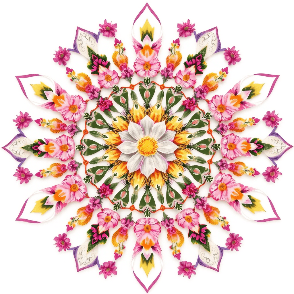 A flower mandala with pink and white flowers - symbolises the Heart Wall session that Karolina Eleonora do.
